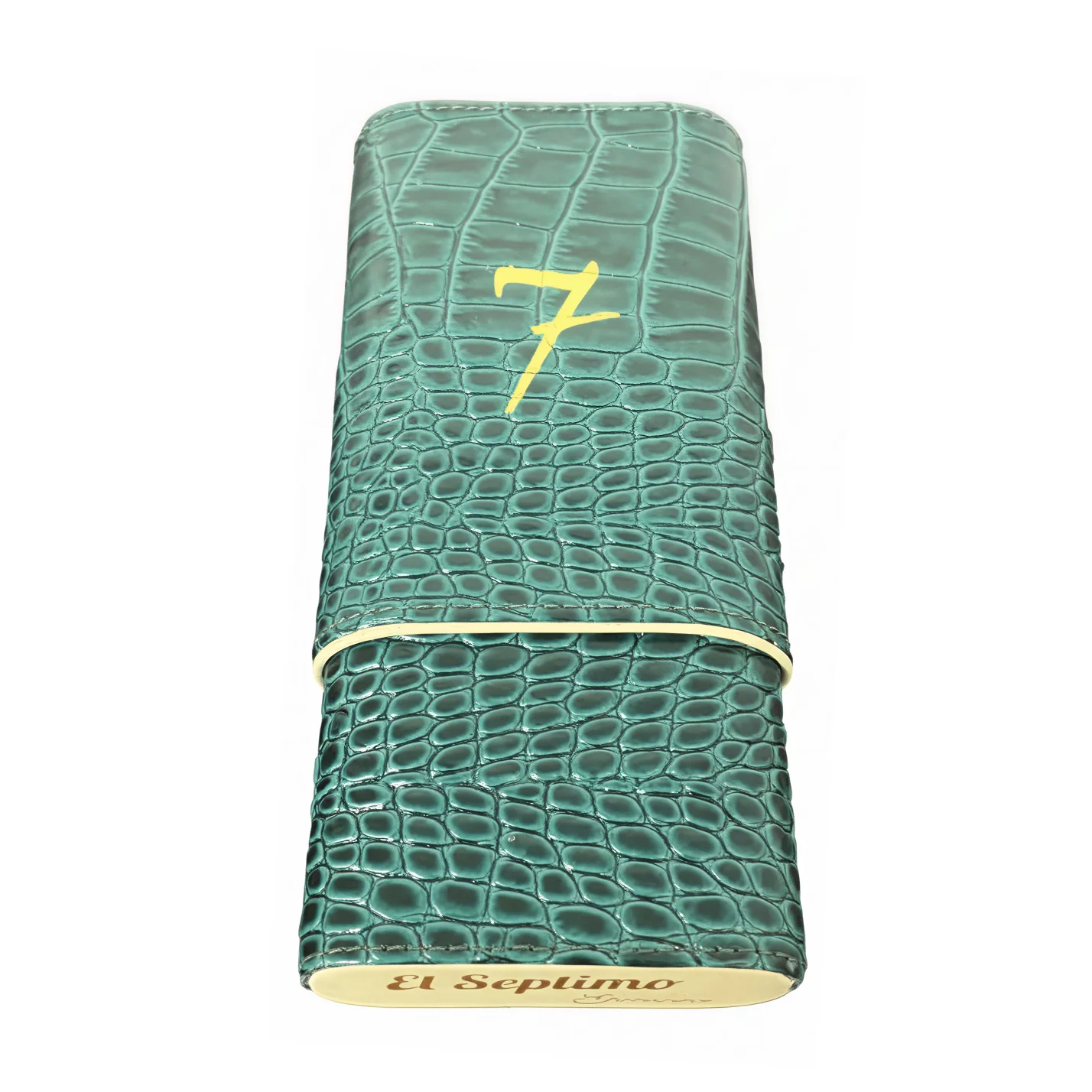 El Septimo Emerald Green & Beige Crocodile/Leather 3- Cigar Travel Case