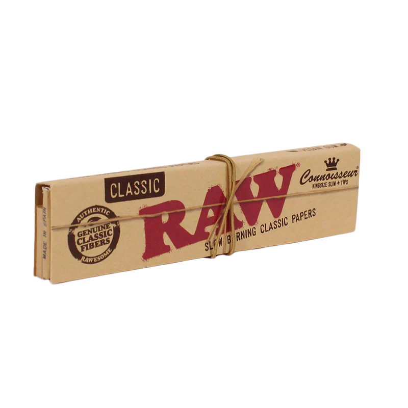 Raw Classic King Size Connoisseur with Tips Rolling Papers 32ct